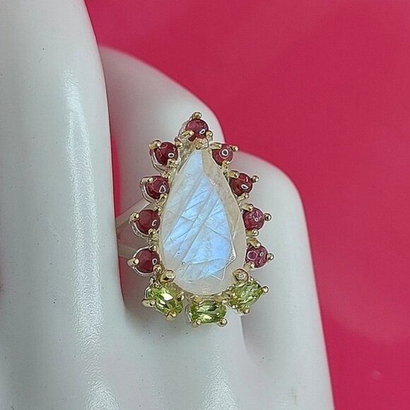 Natural 14 ct‎ Not Enhanced Moonstone 925 Sterling Silver Ring Size 8 - Picture 3 of 12